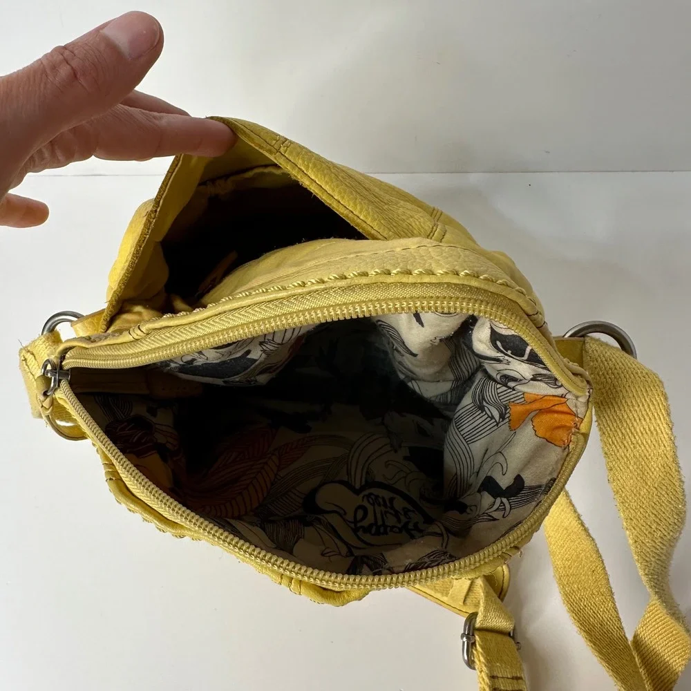 The Sak Deena Yellow Flap Pebbled Leather Crossbody Bag Adjustable Hobo Purse